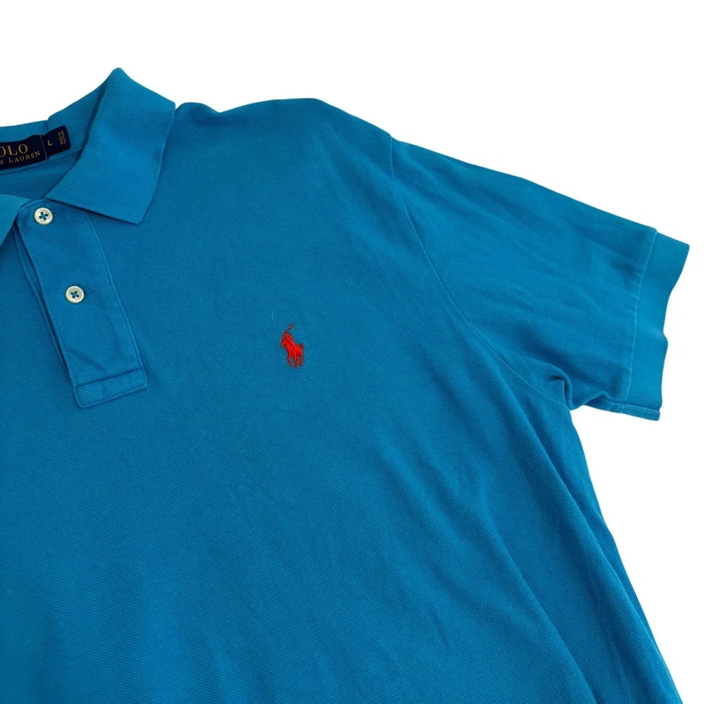 Polo Ralph Lauren Polo Shirt Mens L Blue Short Sleeve Red Pony Logo Preppy
